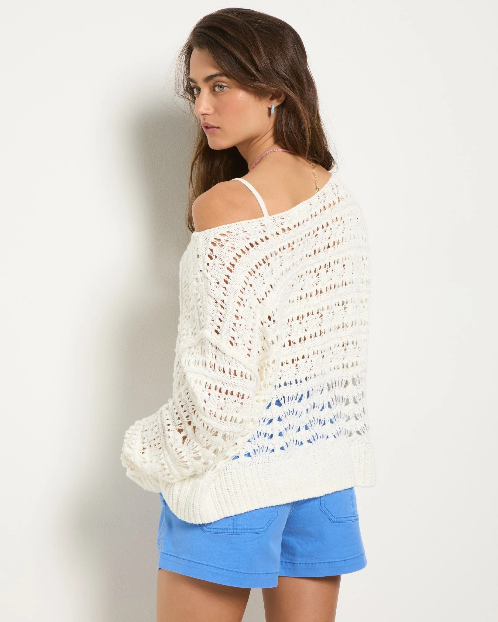 Sage Off Shoulder Pointelle Sweater - Image 5
