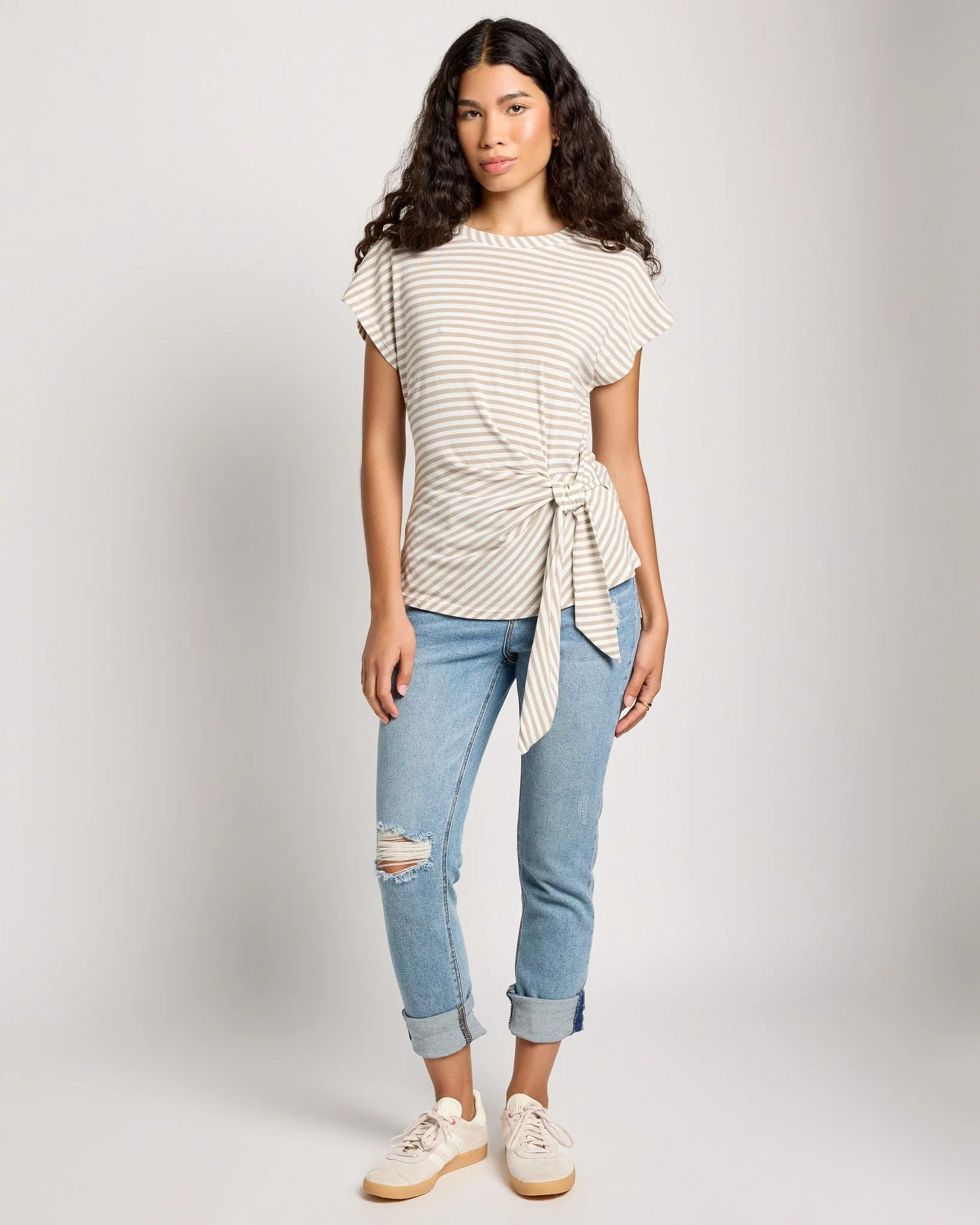 Striped Tidal Tied Waist Tee - Image 4